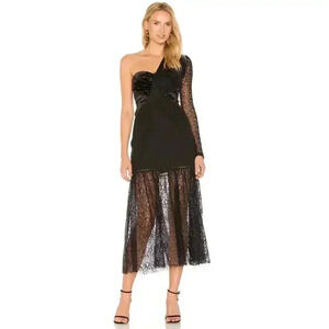 Three Floor Bold Shoulder Black Lace Velvet Mini Dress NEW NWT!